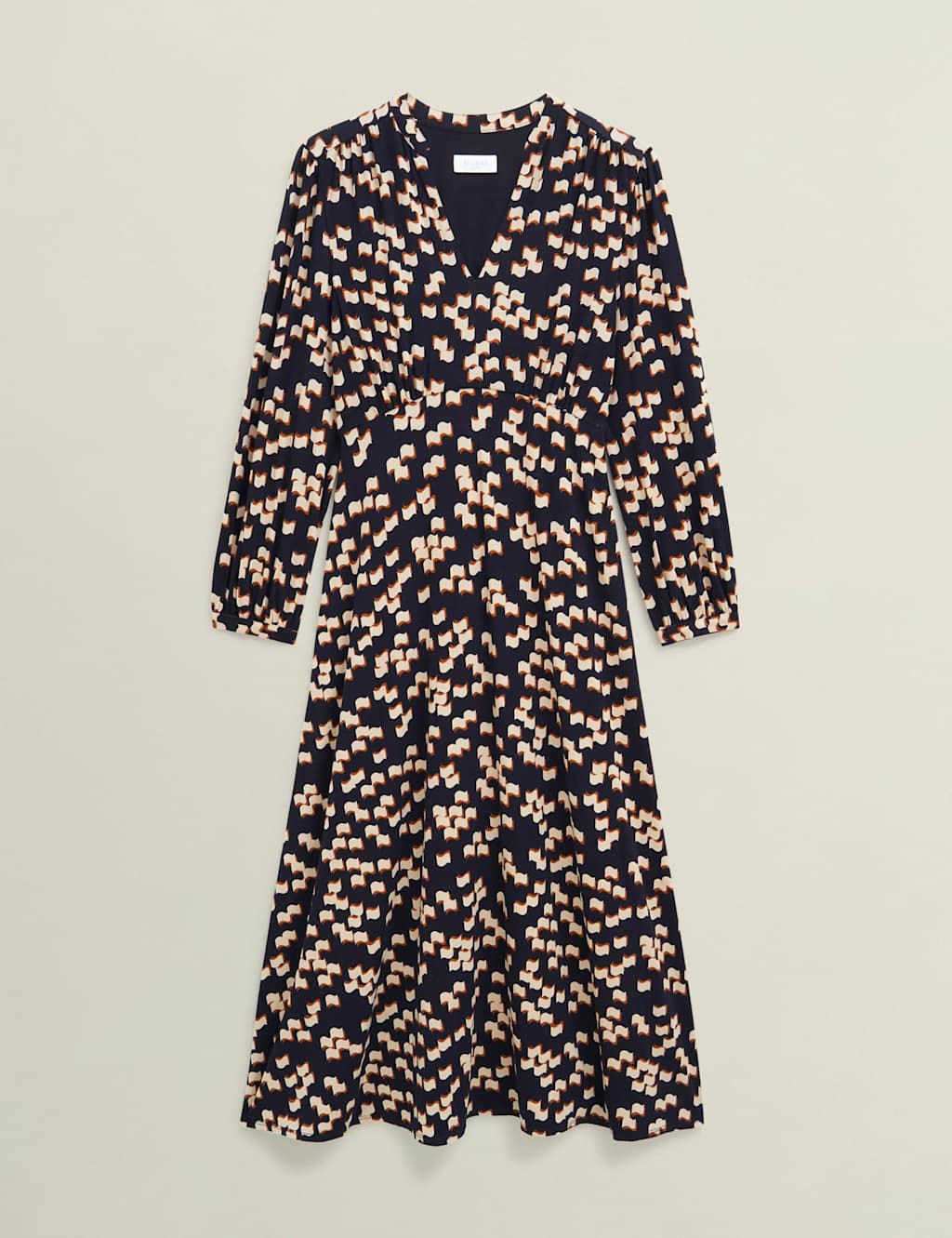 HOBBS Jersey Geometric Notch Neck Midi Dress Navy