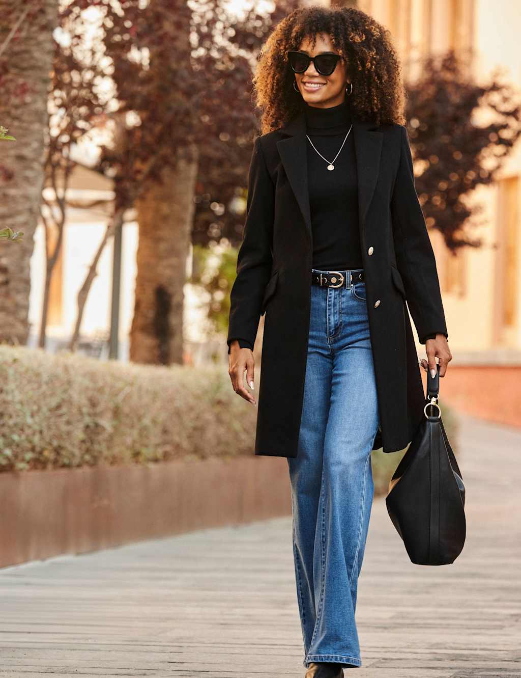 SOSANDAR Longline Tailored Coat Black