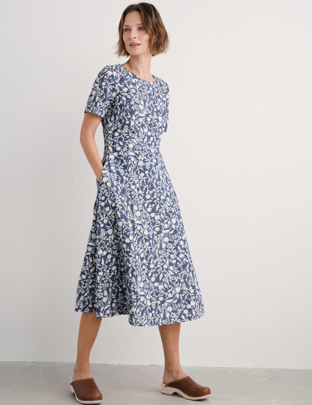 Pure Cotton Floral Midi Fit & Flare Dress