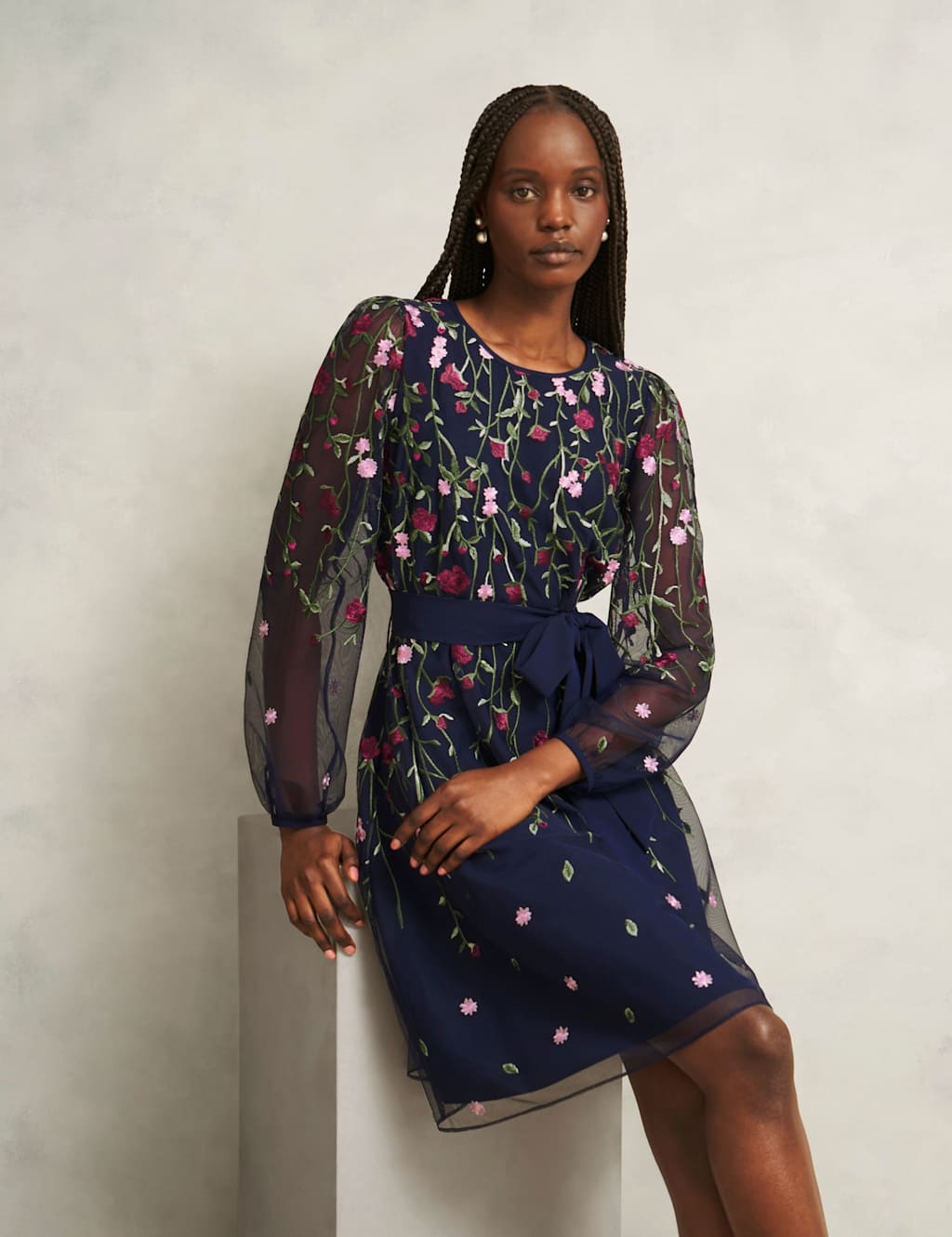 HOBBS Floral Knee Length Skater Dress Navy Mix