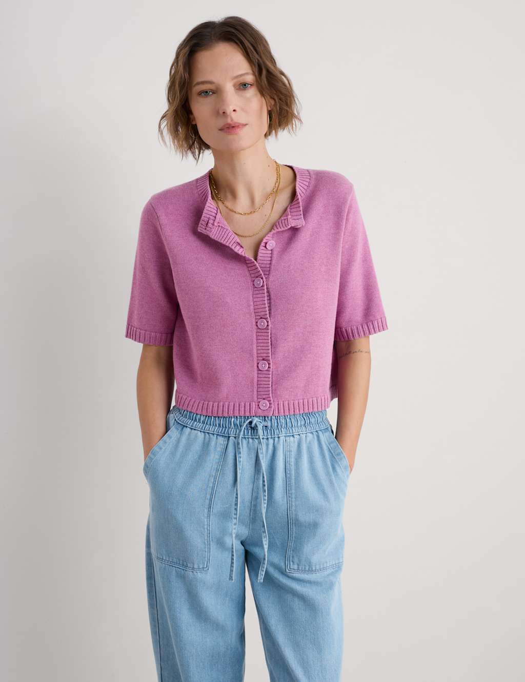 Pure Cotton Crew Neck Cardigan