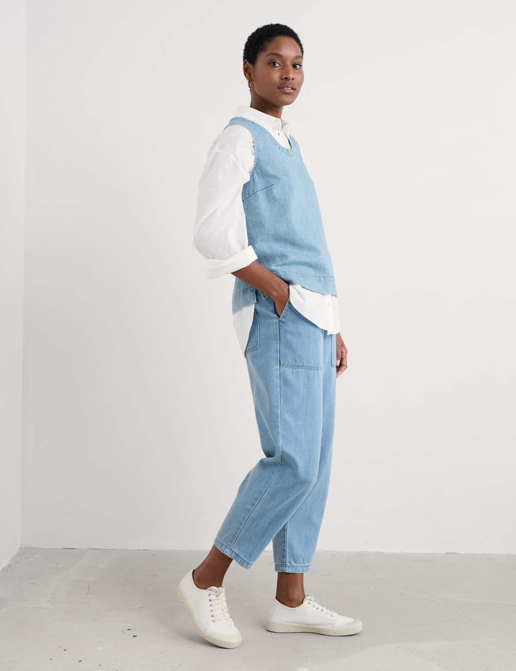 Cotton Blend Scoop Neck Vest