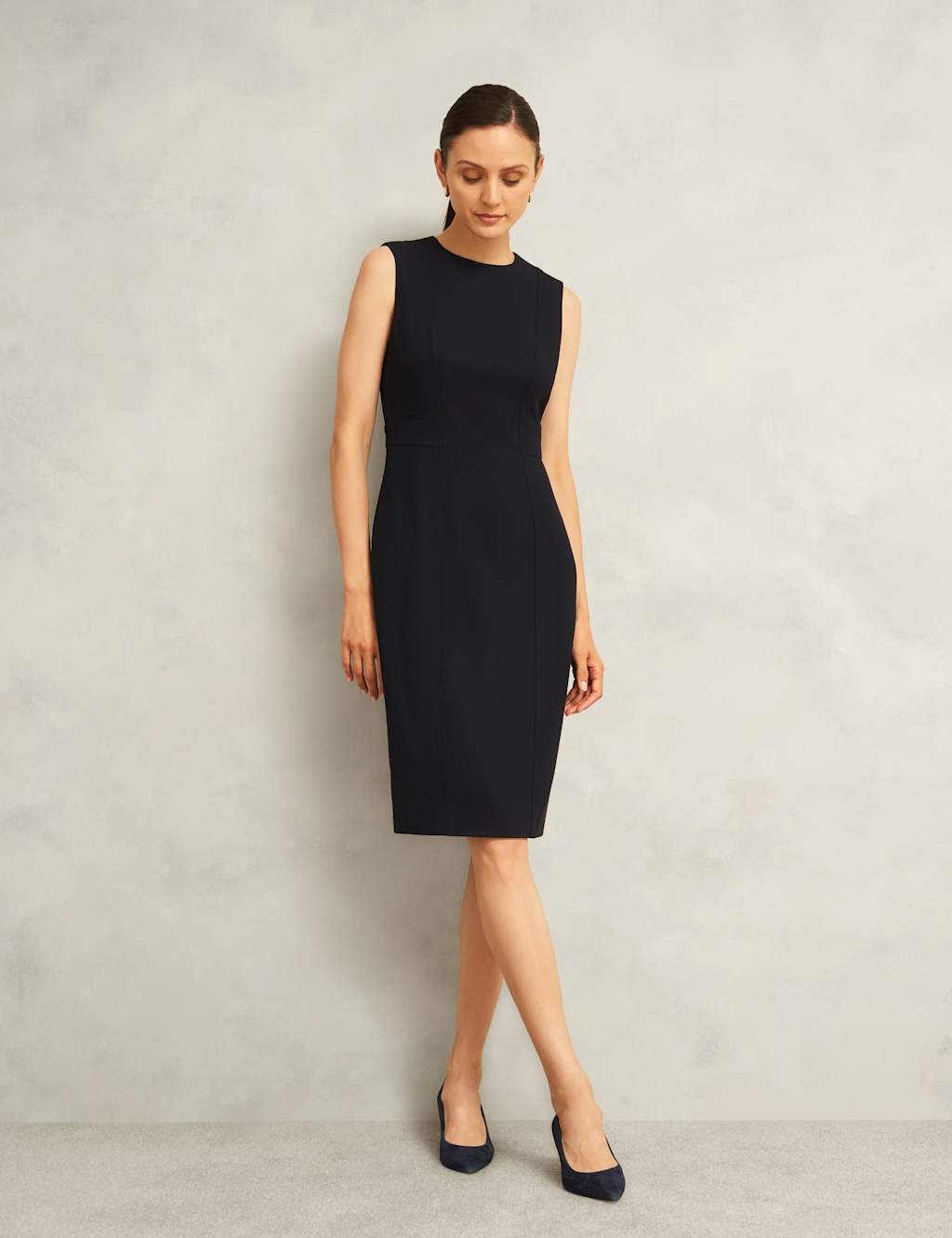 HOBBS Crew Neck Knee Length Shift Dress Navy
