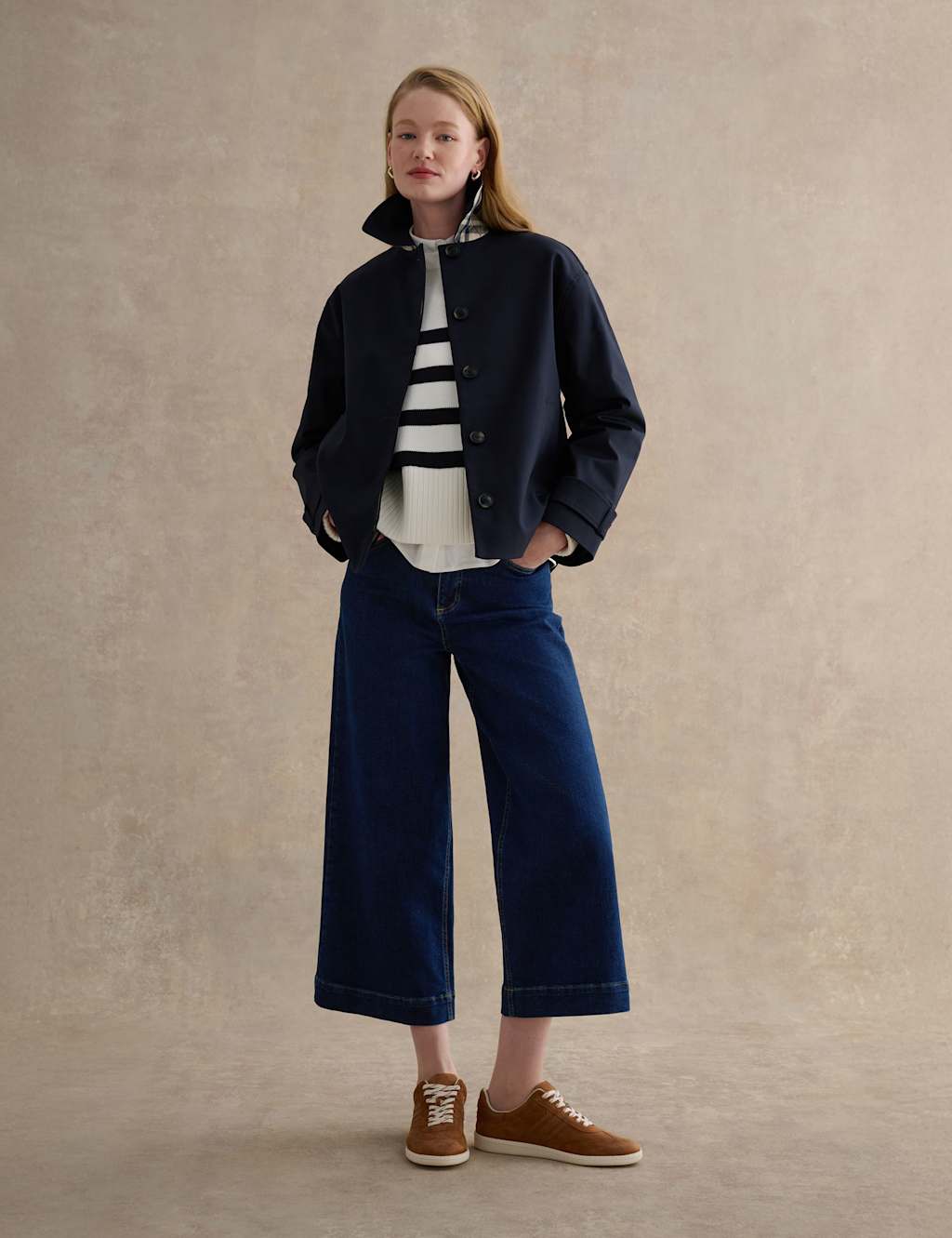 Hobbs Women's Cotton Rich Collared Trench Coat - 14 - Navy - Available at M&S