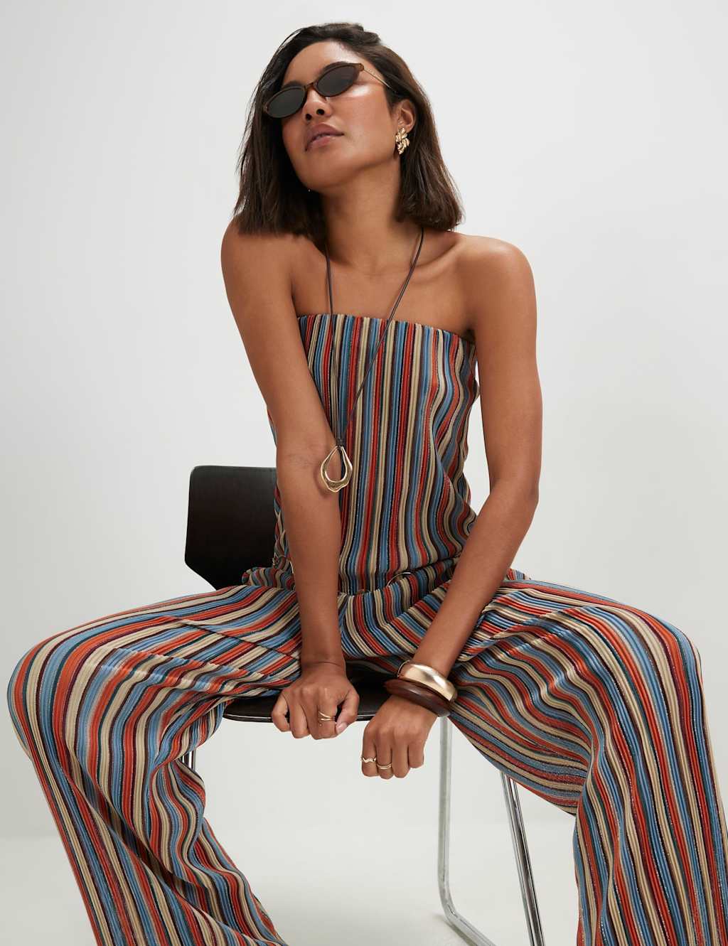 River Island Women's Striped Wide Leg Trousers - Small - Orange Mix - Available at M&S