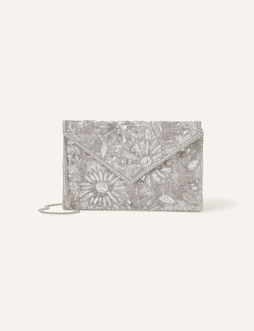 Beaded Chain Strap Clutch Bag