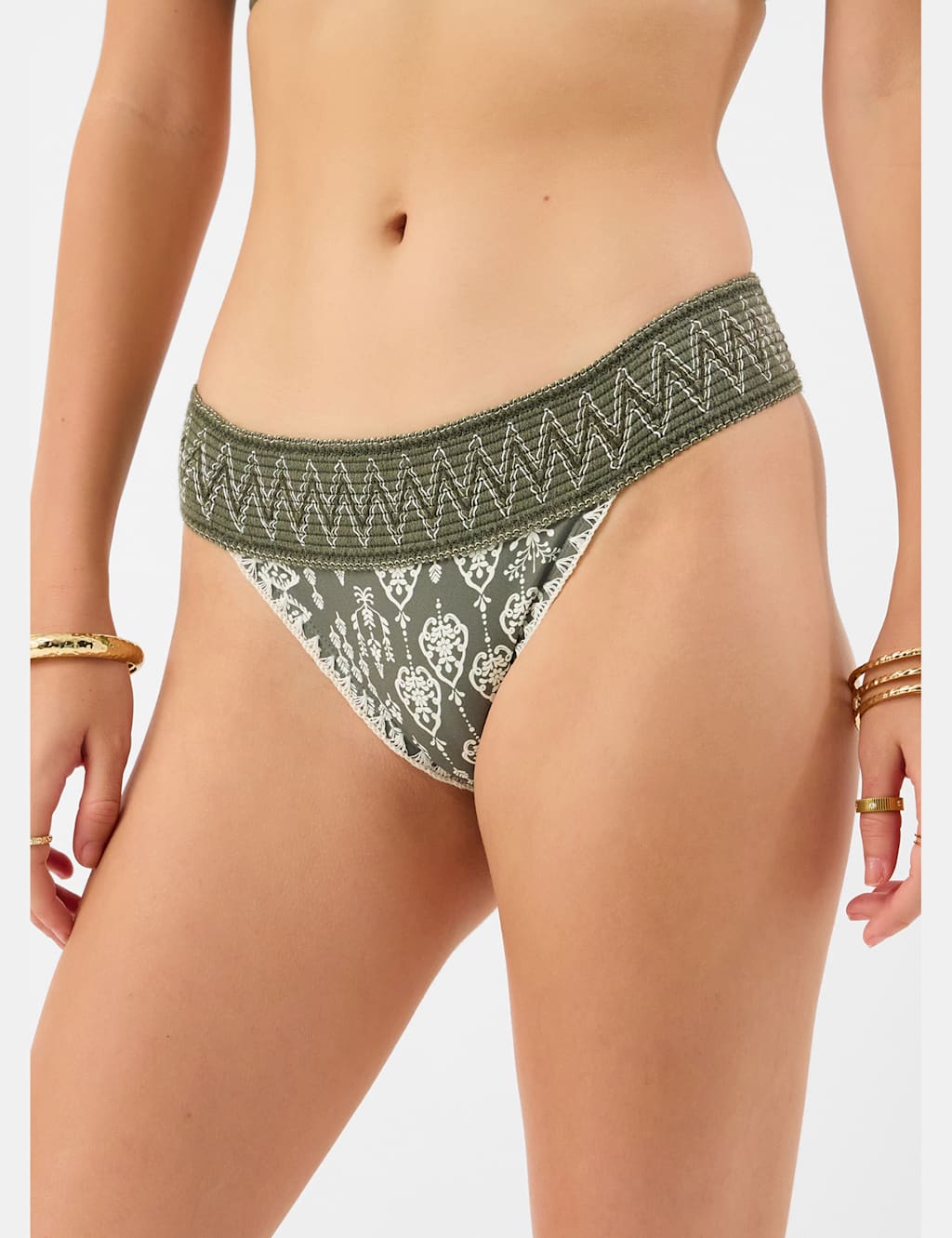 Accessorize Women's Floral Band High Leg Bikini Bottoms - 10 - Khaki - Available at M&S