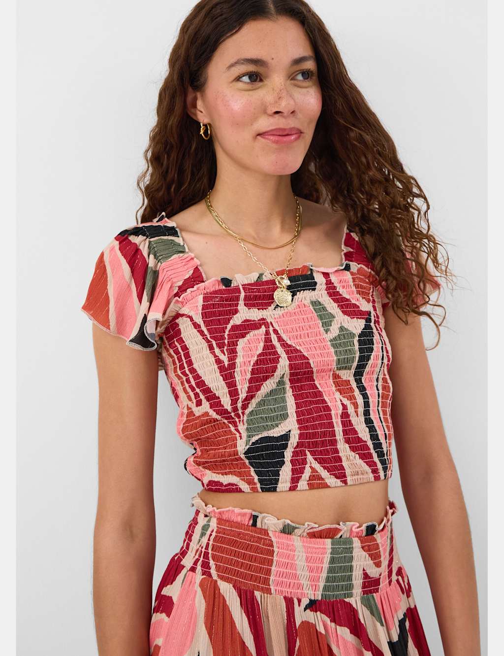 Accessorize Women's Abstract Print Smocked Detail Crop Top - Extra Large - Multi - Available at M&S
