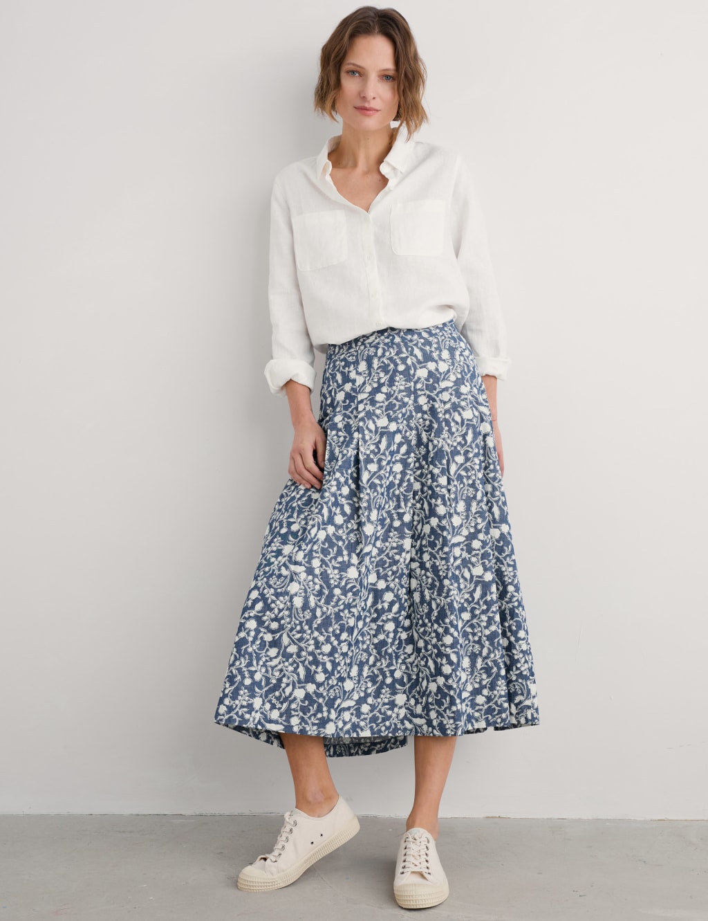 Pure Cotton Floral Midi Skirt