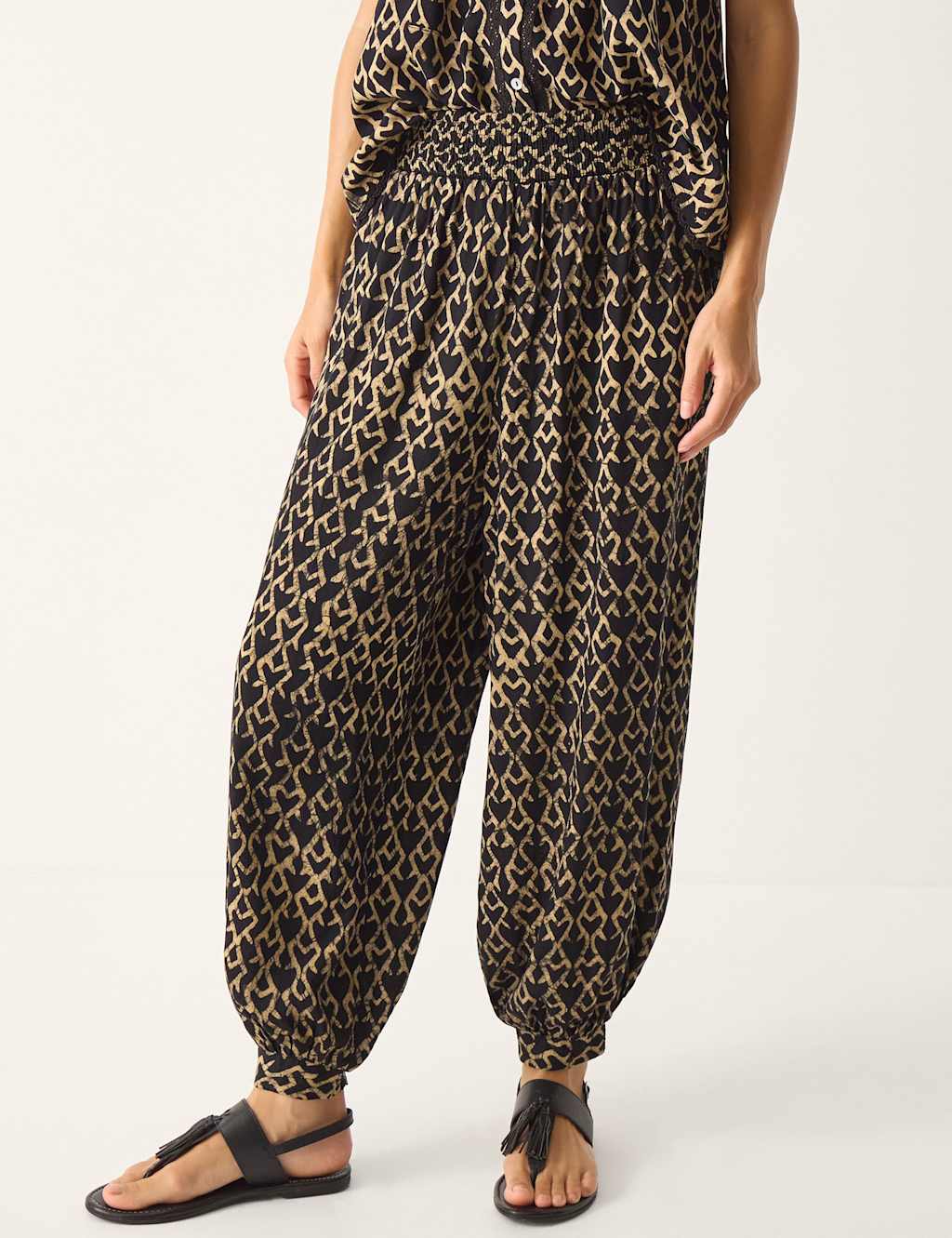 Monsoon Women's Print Cuffed Beach Trousers - Large - Black - Available at M&S