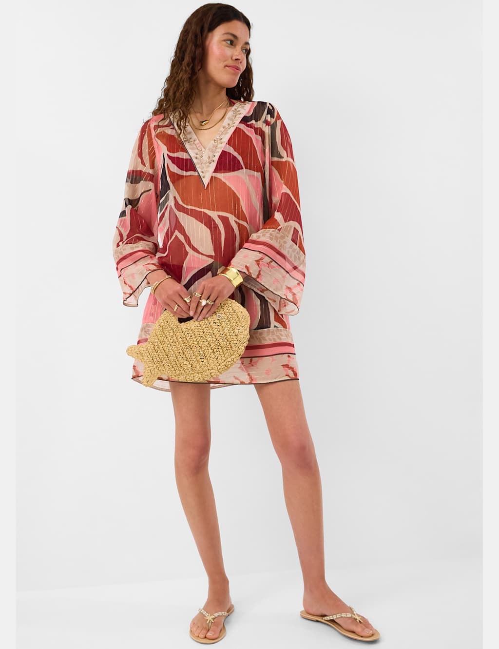 Accessorize Women's Printed Mini V-Neck Beach Cover Up Kaftan - Large - Multi - Available at M&S