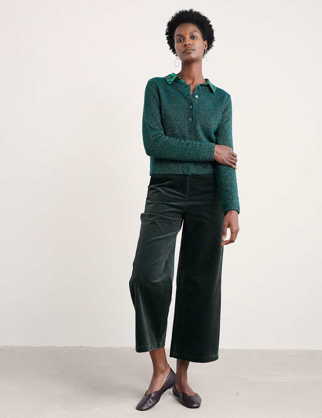 Seasalt Cornwall Merino Wool Blend Sparkle Crew Neck Cardigan Teal Mix