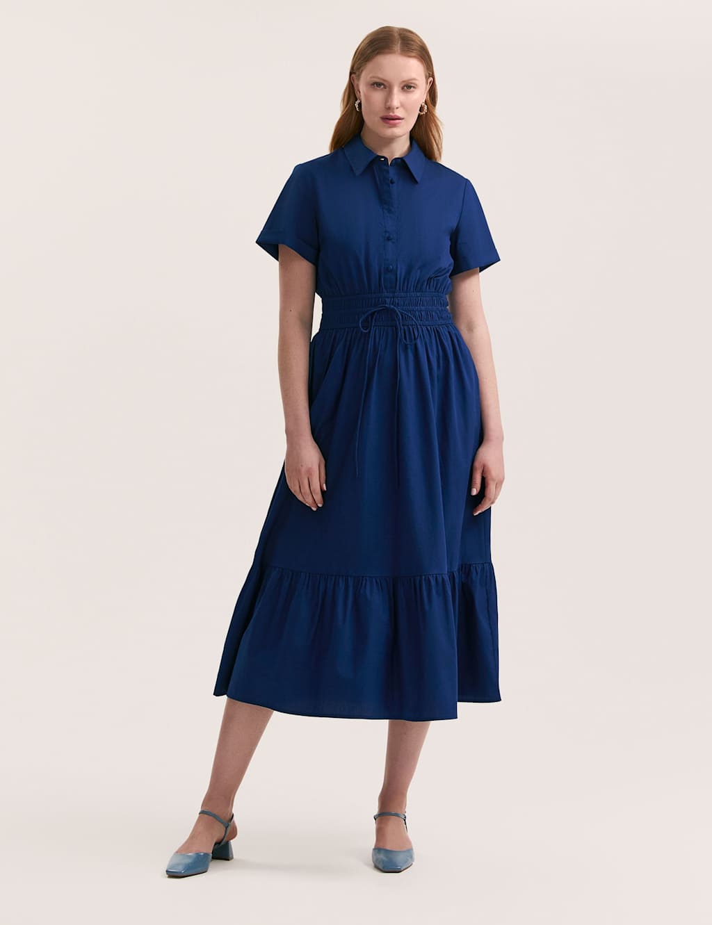 Finery London Women's Pure Cotton Midi Shirt Dress - 14 - Indigo - Available at M&S
