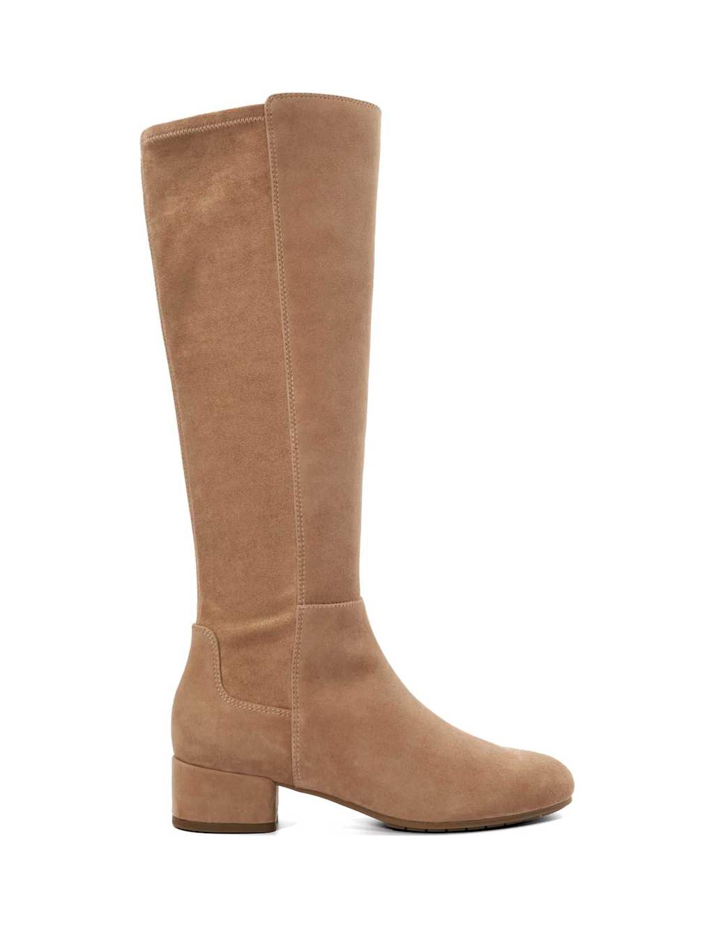 Dune London Wide Fit Suede Block Heel Knee High Boots Camel