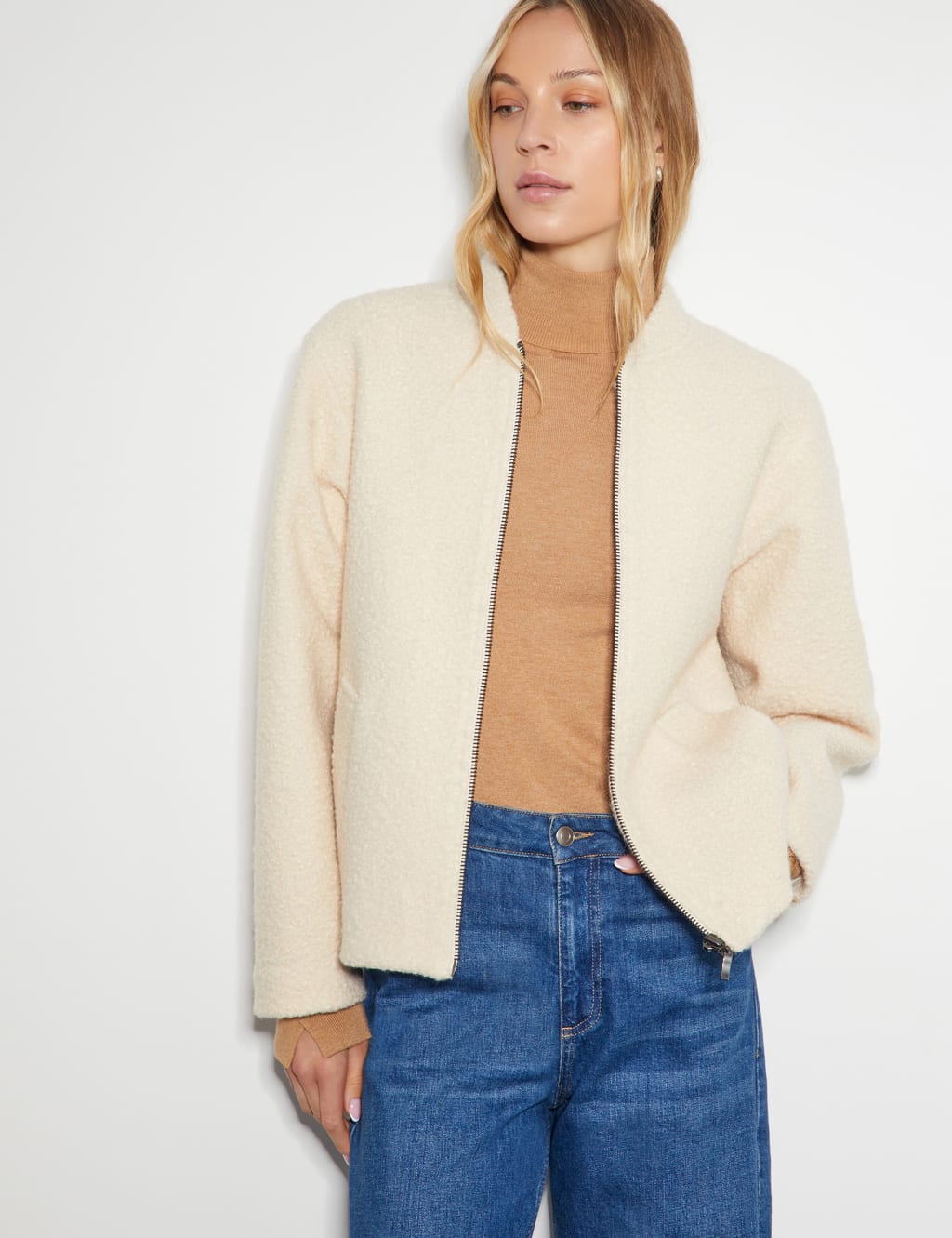 Boucle High Neck Bomber Jacket