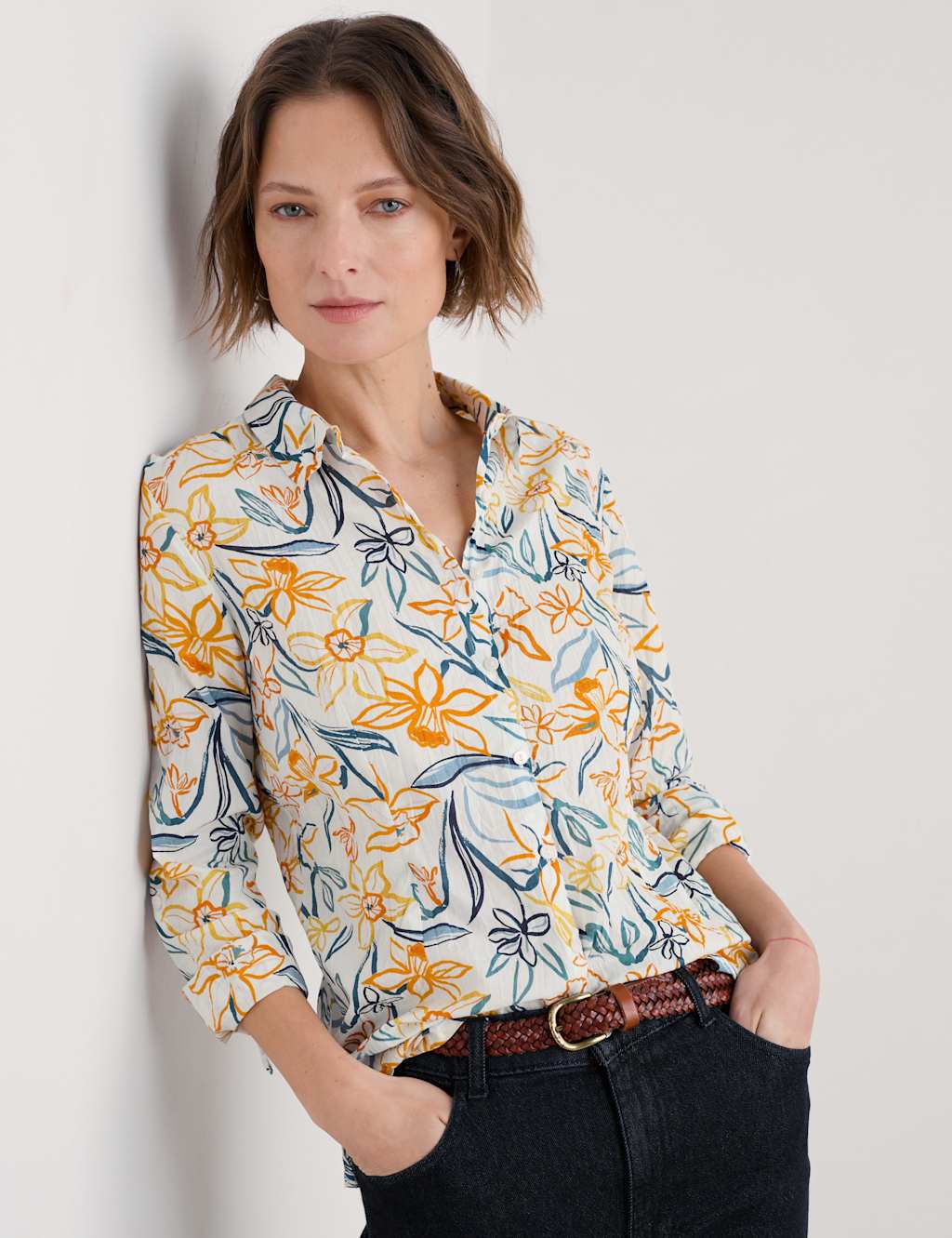 Pure Cotton Floral Collared Shirt