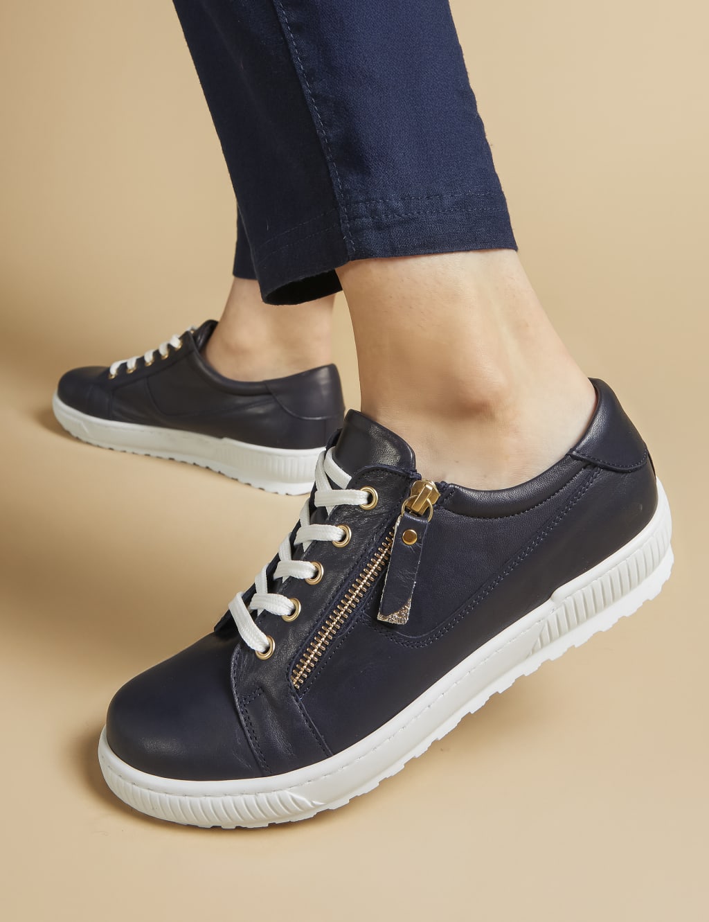 Wide Fit Leather Lace Up Trainers