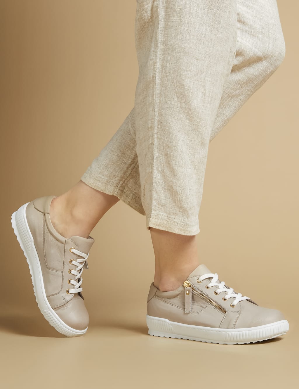 Wide Fit Leather Lace Up Trainers