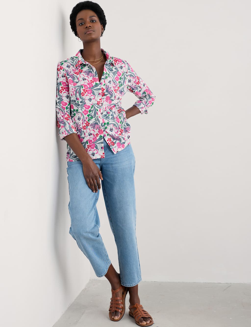 Pure Cotton Floral Collared Shirt