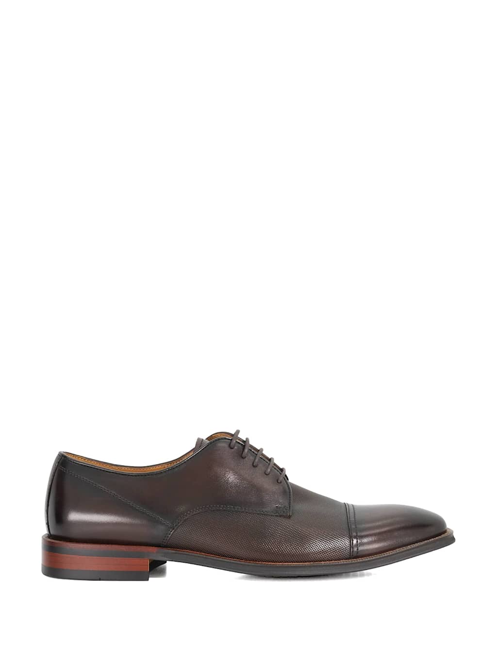Dune London Leather Embossed Detail Derby Shoes Dark Brown