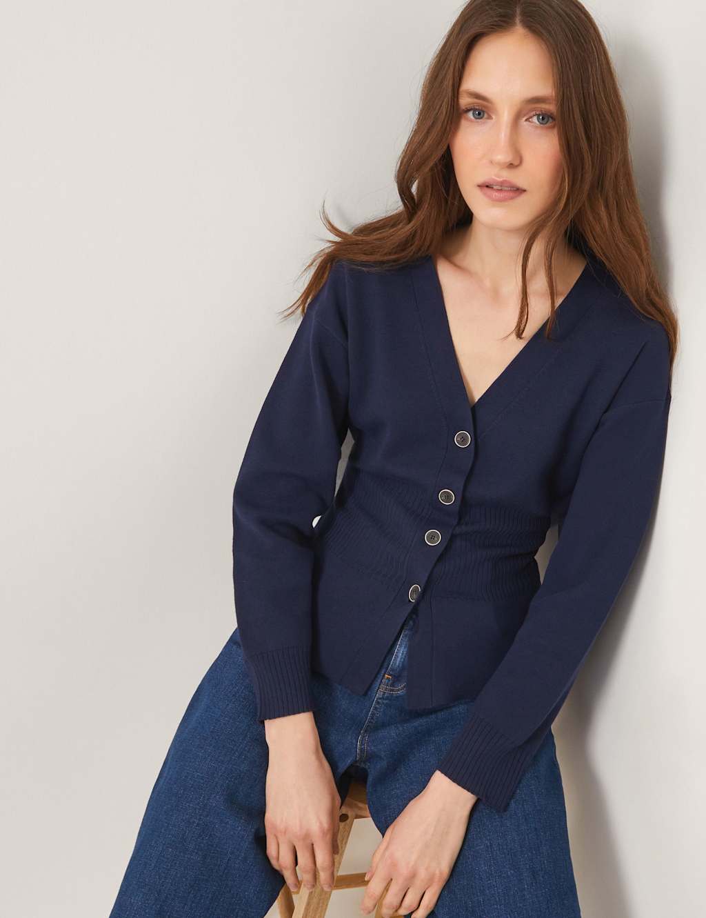 Monsoon V-Neck Waisted Cardigan Navy