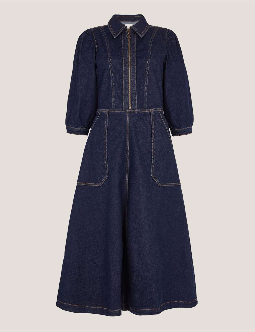 Monsoon Women's Denim Zip Front Midi Skater Dress - 16 - Indigo - Available at M&S
