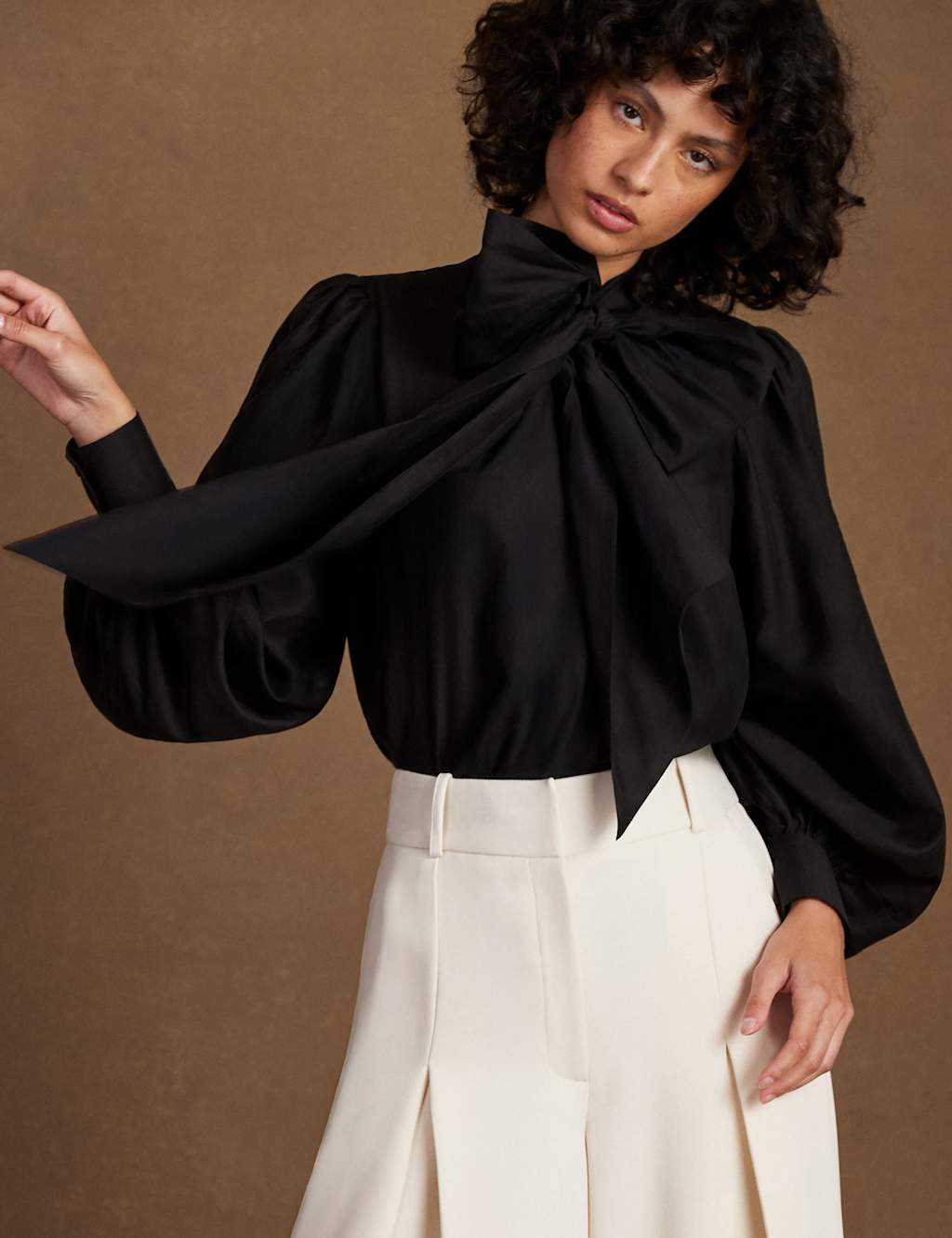 RO&ZO Bow Detail Blouson Sleeve Blouse Black