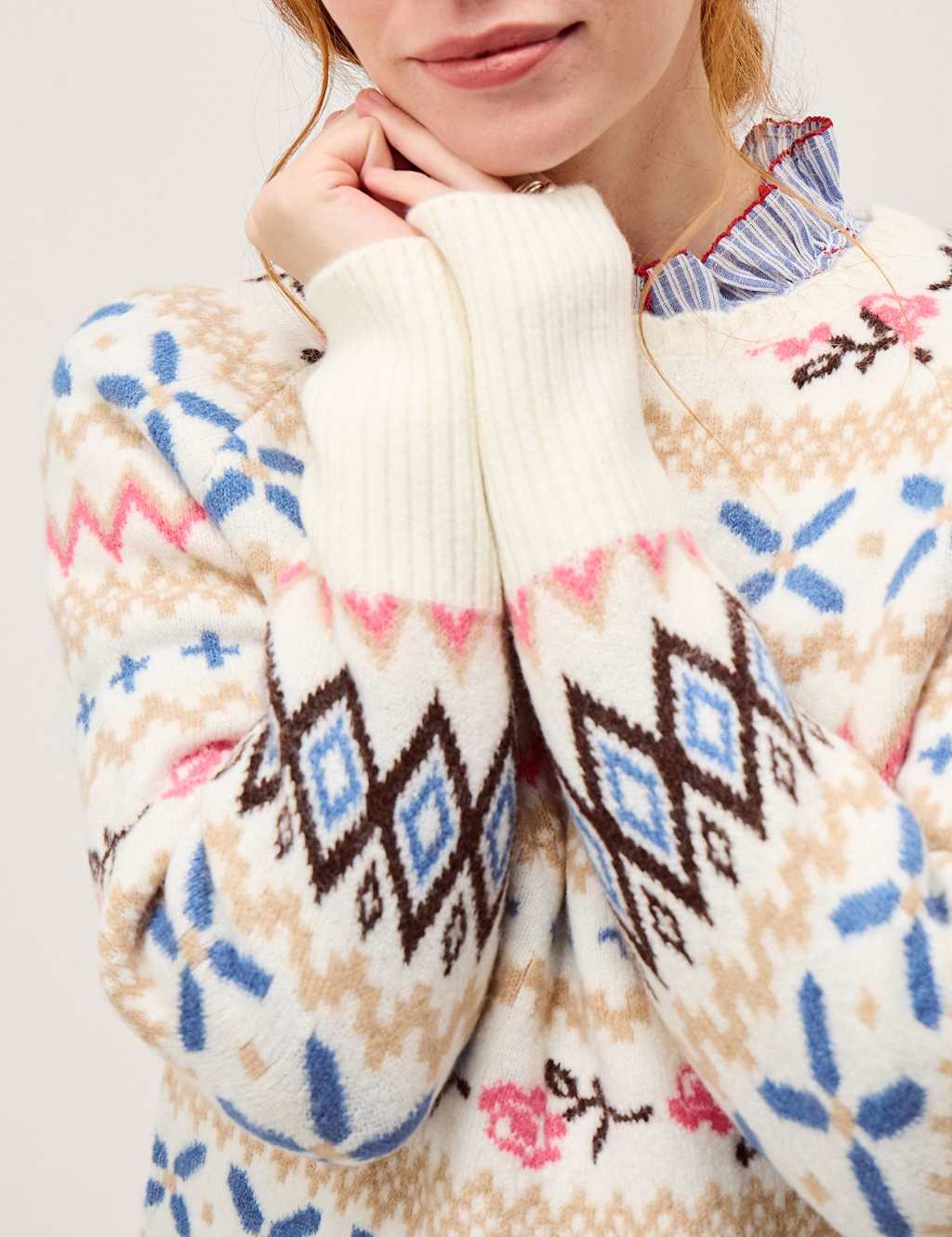 Monsoon Women's Fair Isle Crew Neck Jumper - Medium - Navy Mix - Available at M&S