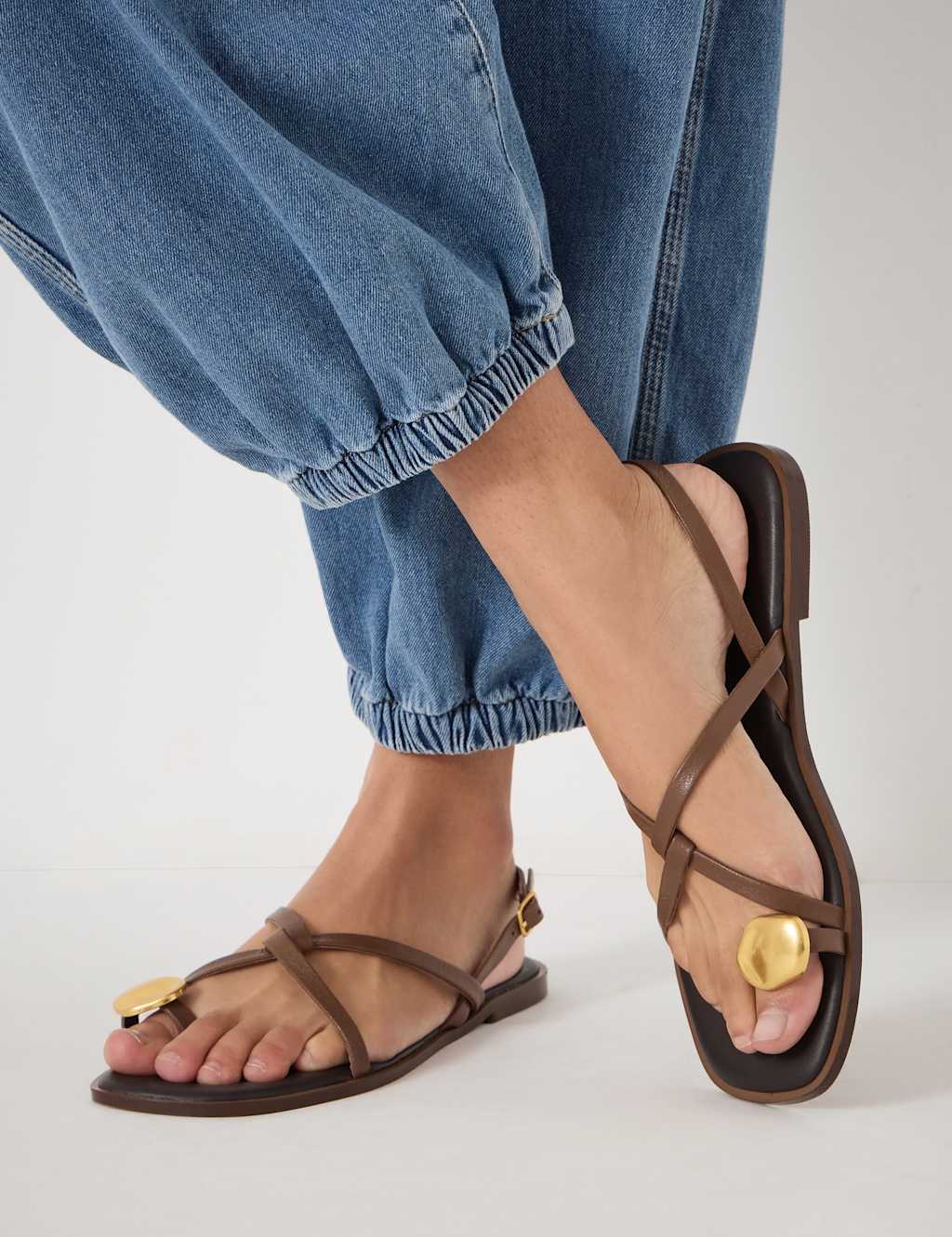 Hush Women's Leather Flat Toe Loop Sandals - 38 - Tan - Available at M&S
