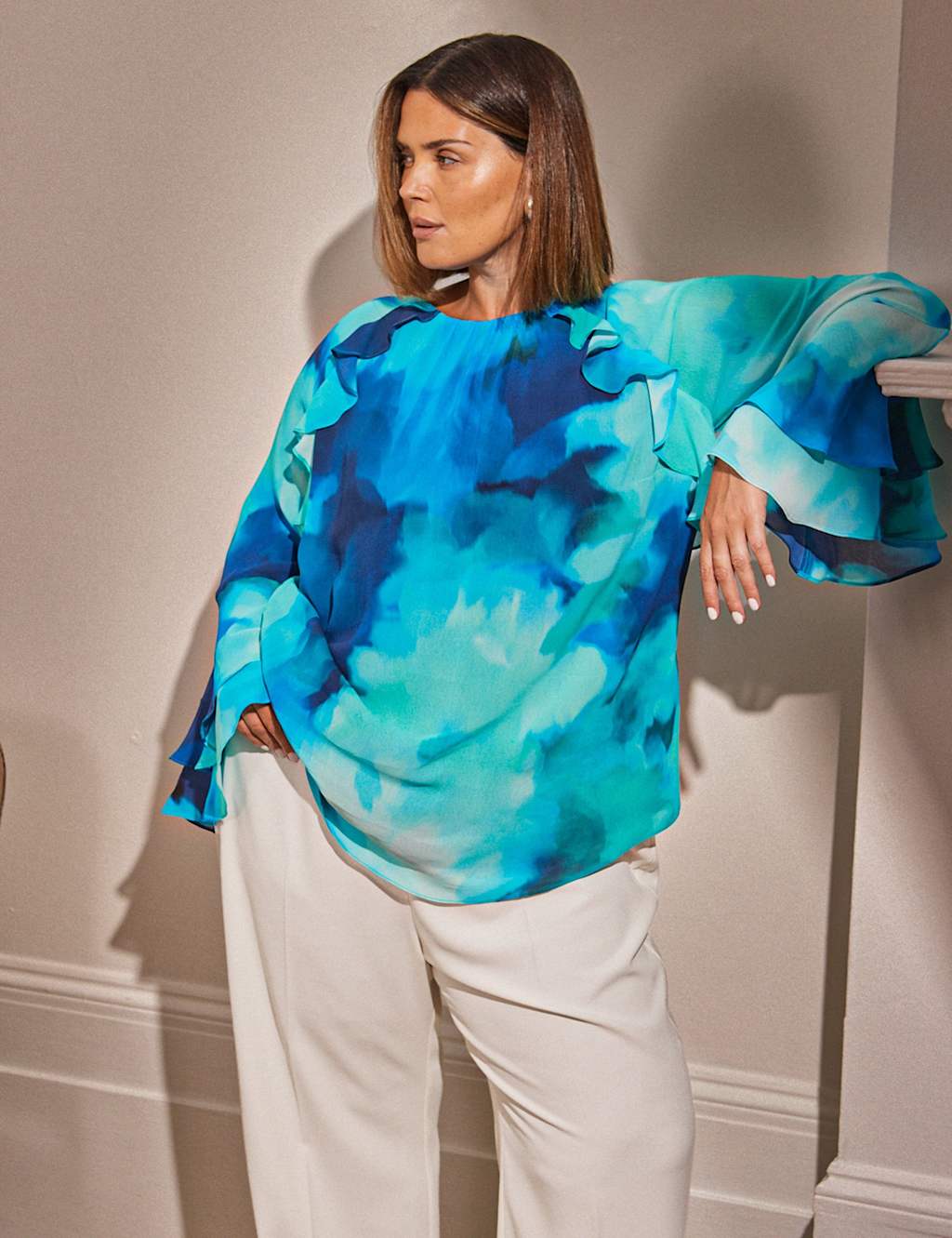 Floral Frill Sleeve Blouse
