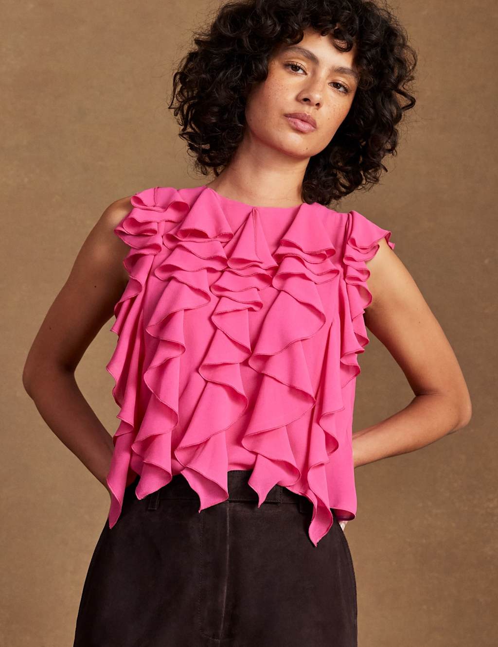 RO&ZO Shell Frill Crew Neck Top Pink