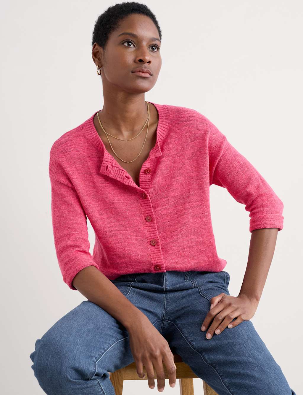 Cotton Rich Cardigan with Linen