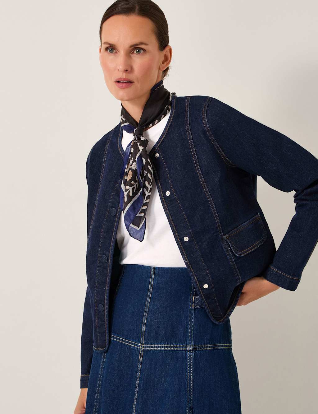 Monsoon Denim Collarless Jacket Indigo