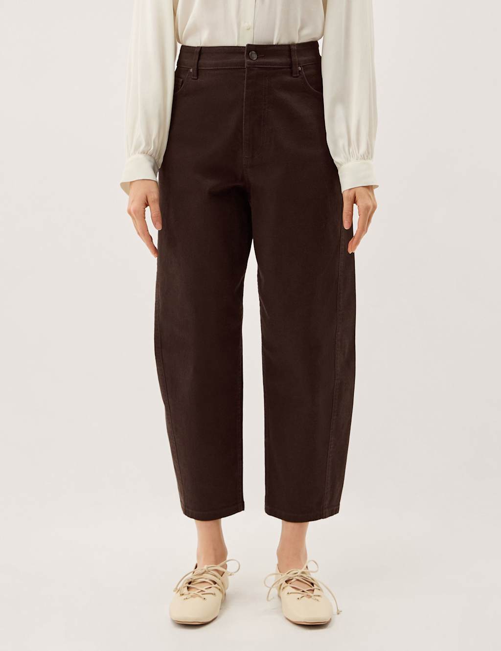 Monsoon Women's High Waisted Barrel Cropped Jeans - 24 - Chocolate - Available at M&S