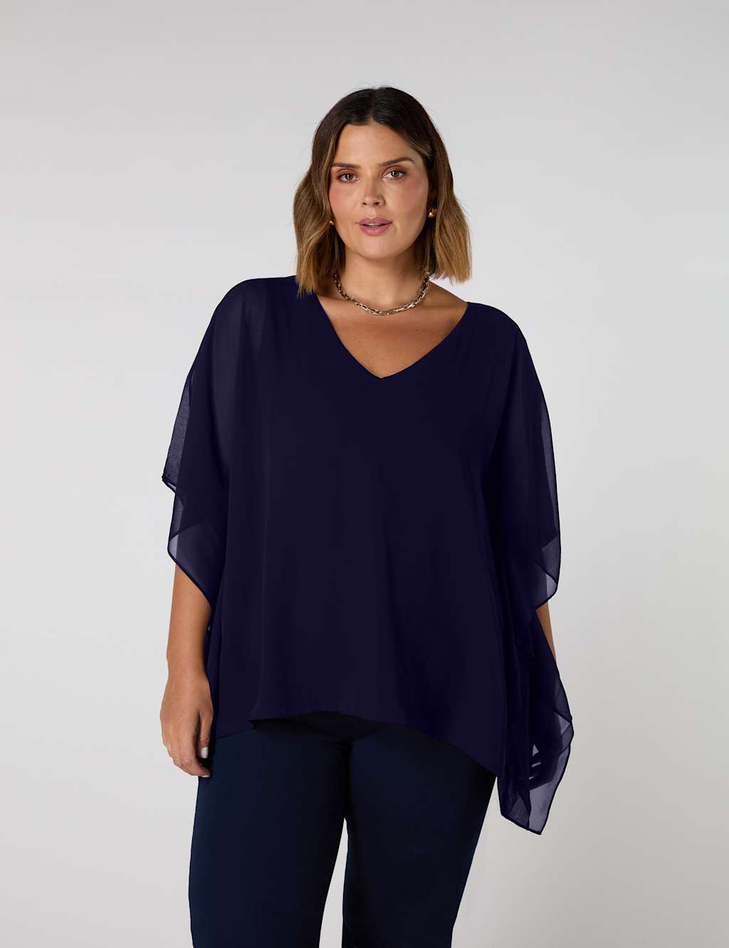 Chiffon Overlay V-Neck Top
