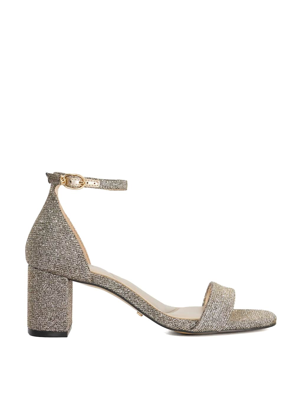 Dune London Glitter Ankle Strap Block Heel Sandals Bronze