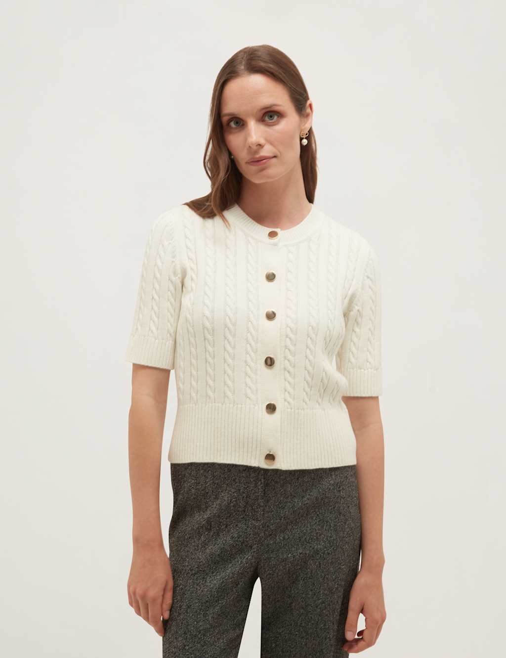 Hobbs Women's Pure Cotton Textured Crew Neck Cardigan - Small - Cream - Available at M&S