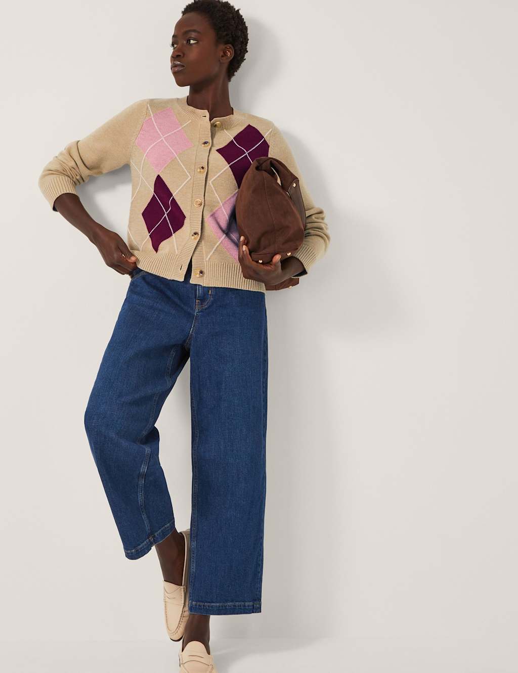 Monsoon Colour Block Crew Neck Cardigan Camel