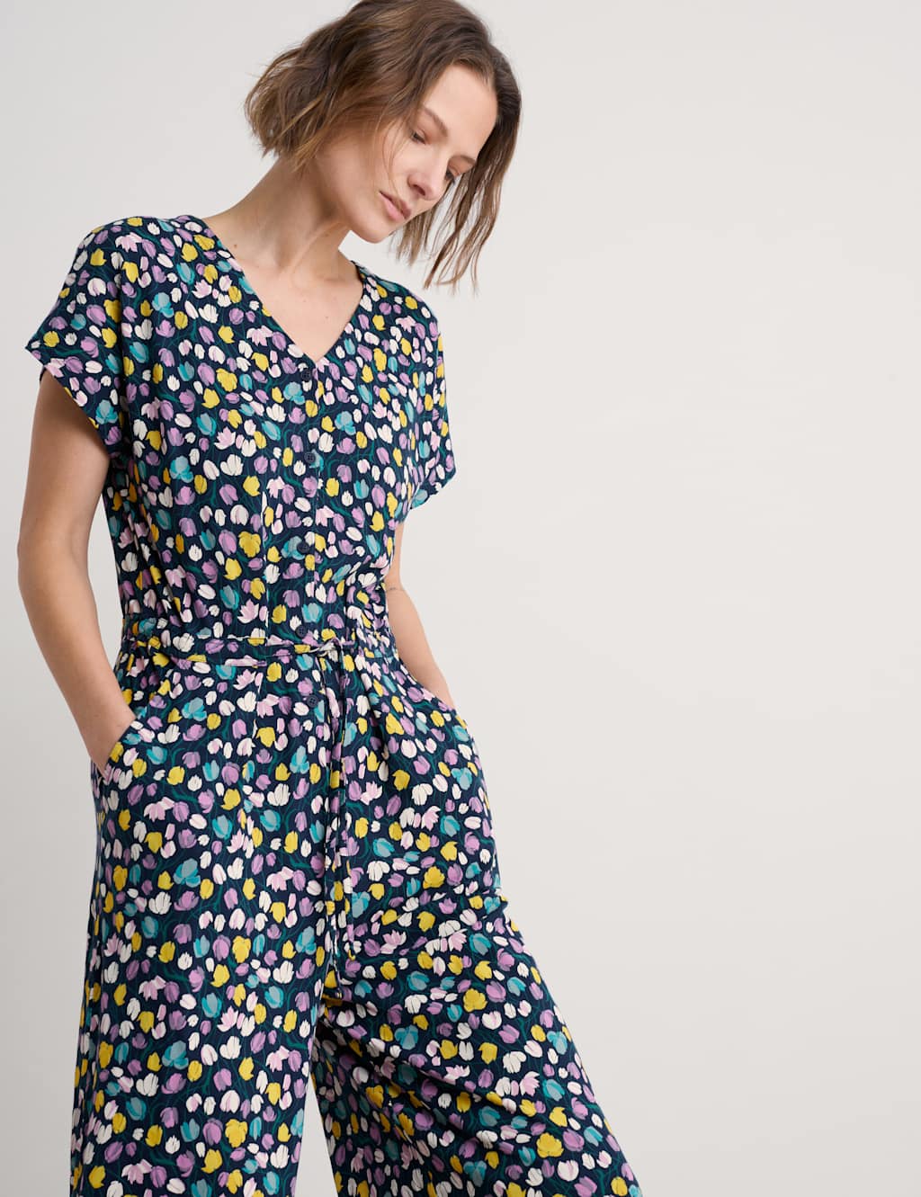 Cotton Rich Floral Short Sleeve Jumpsuit