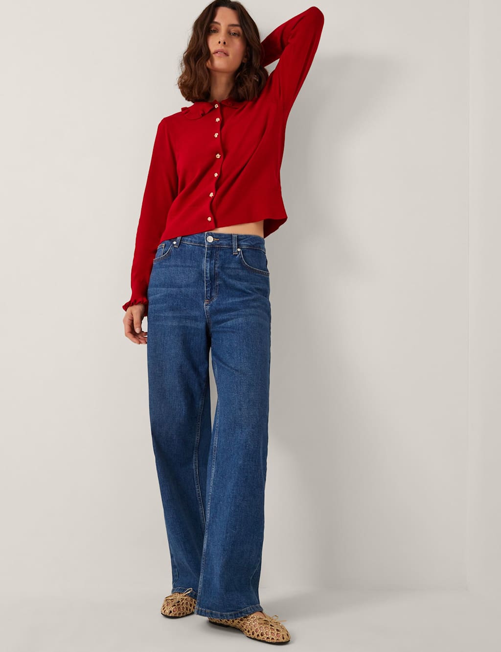 Monsoon Textured Collared Button Front Cardigan Camel