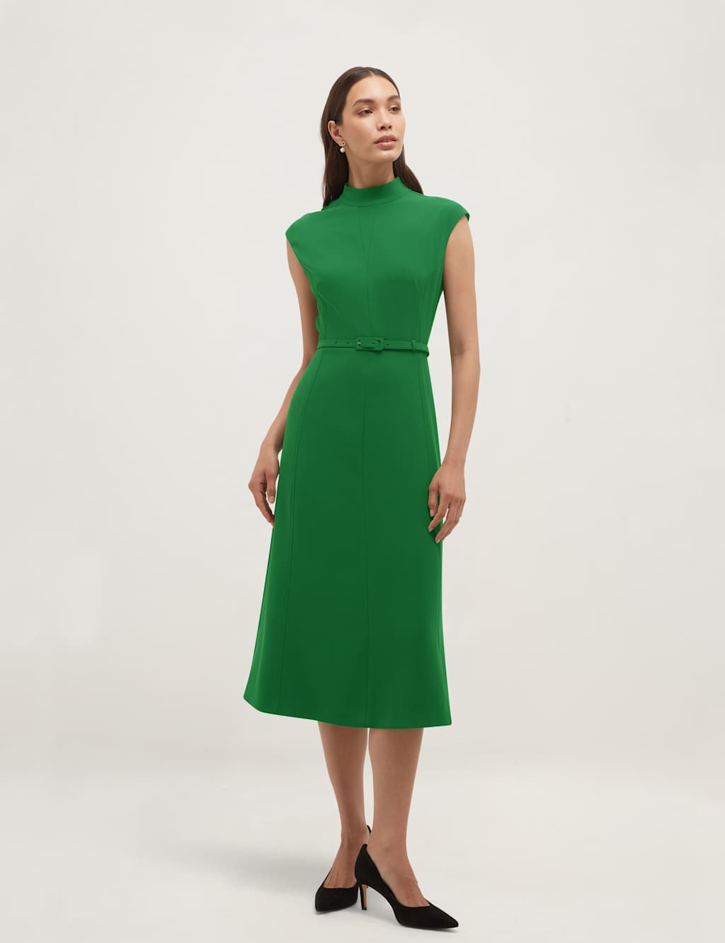 Hobbs Women's High Neck Belted Skater Dress - 8 - Green - Available at M&S