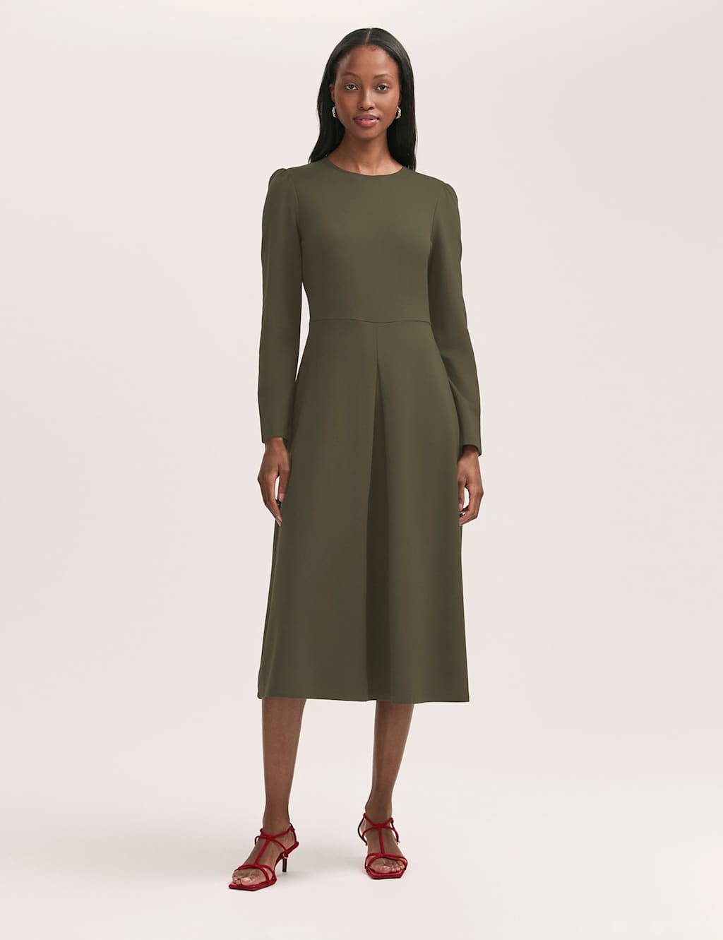 Finery London Ponte Jersey Midi Dress Khaki