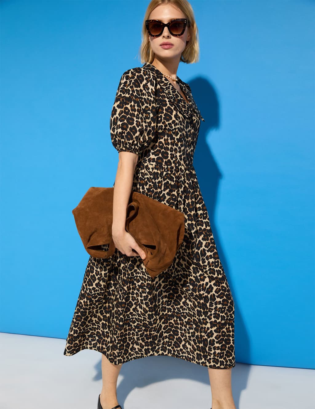 Pure Cotton Animal Print Midi Shirt Dress