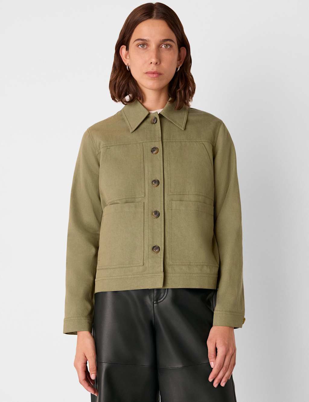 Whistles Cotton Blend Utility Jacket Khaki