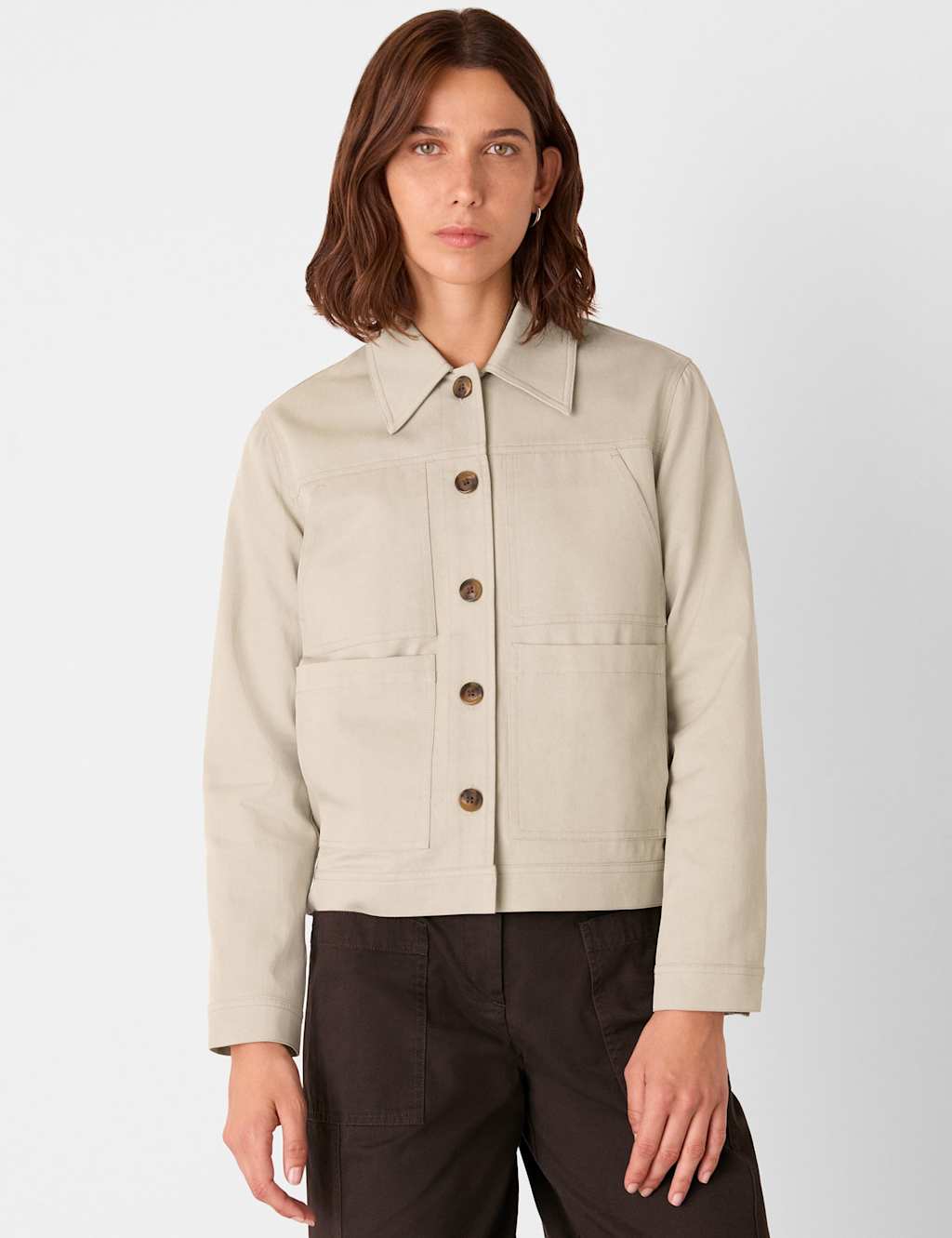 Whistles Cotton Blend Utility Jacket Taupe