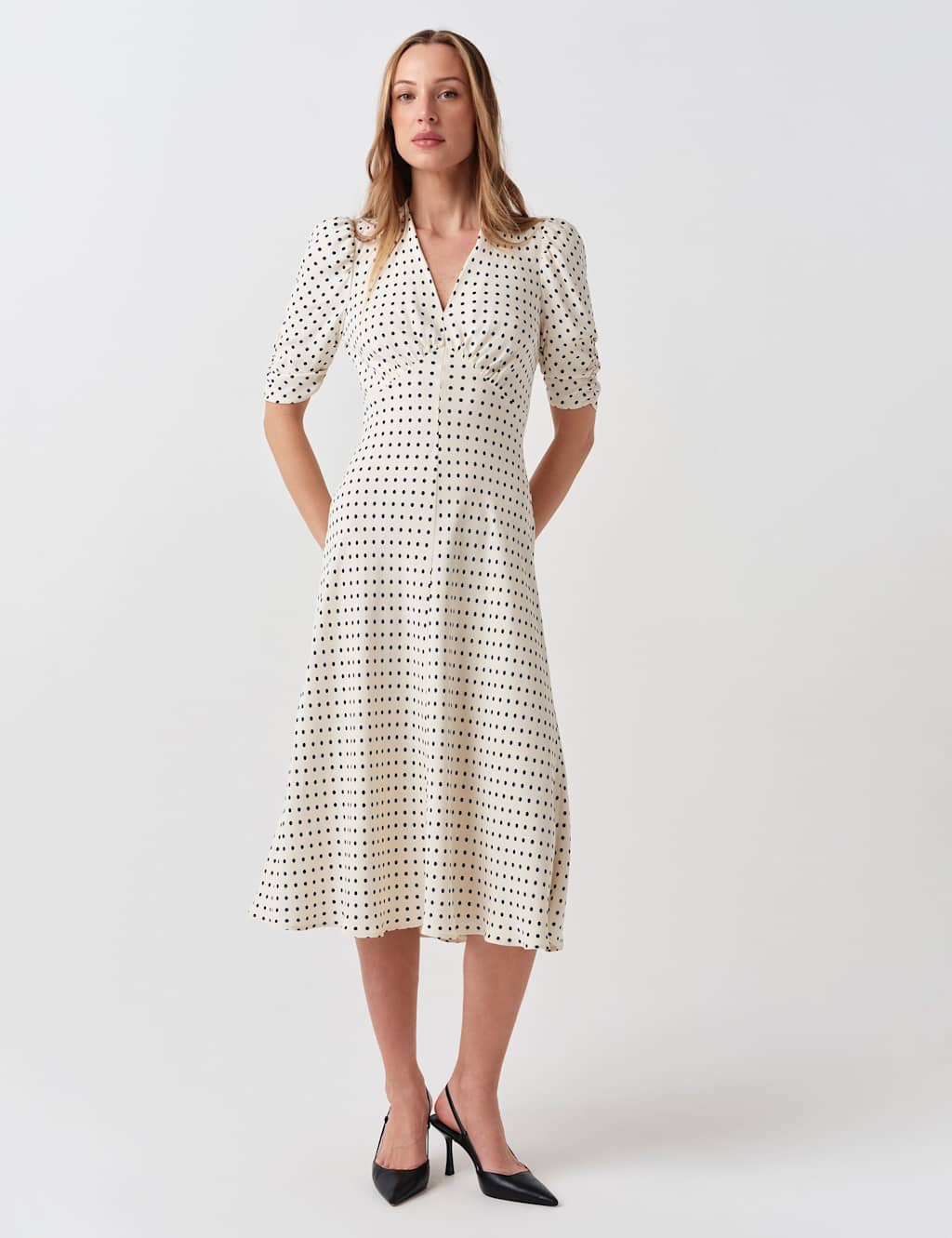 Ghost Women's Crepe Polka Dot V-Neck Midi Tea Dress - 20 - Ivory Mix - Available at M&S