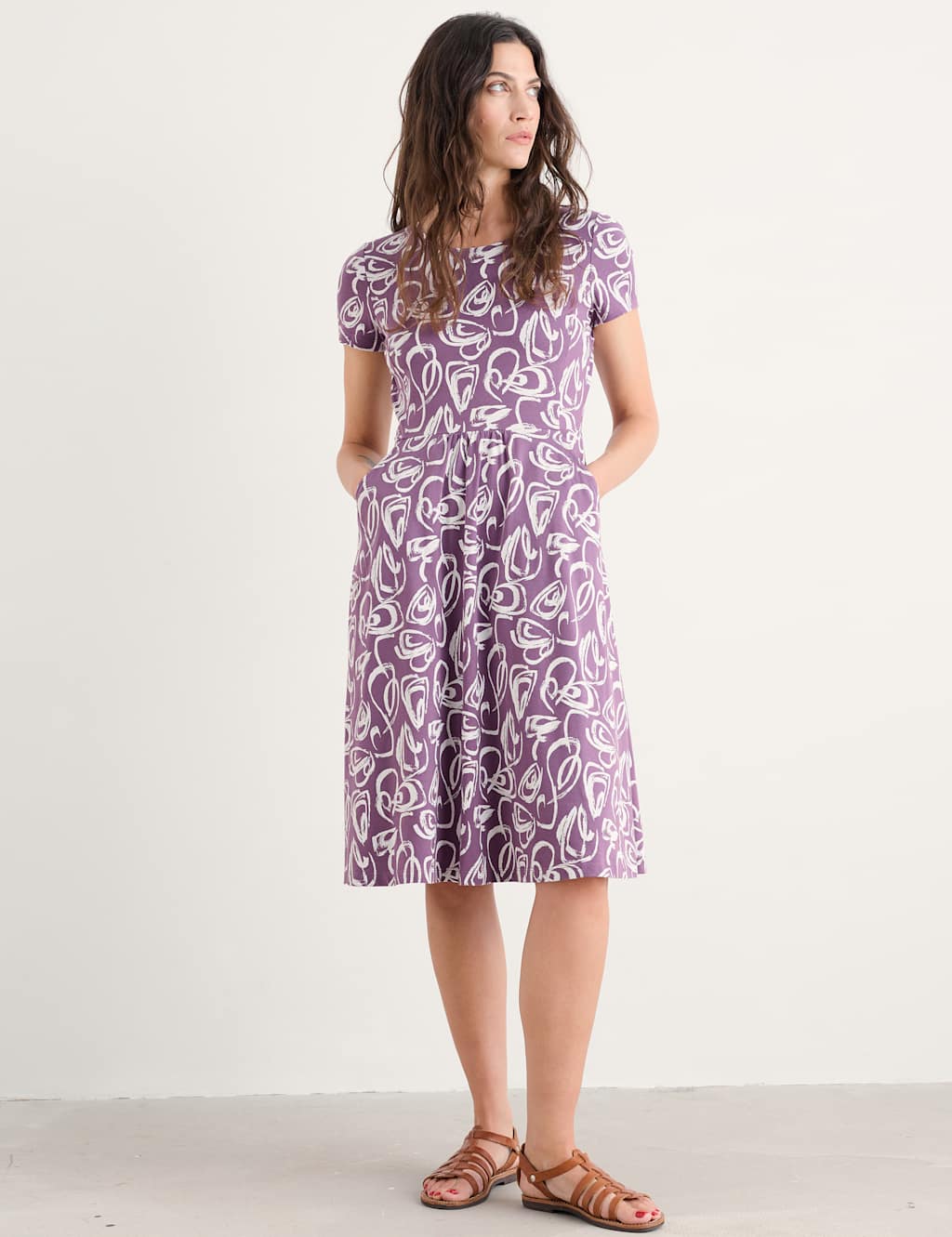 Cotton Rich Printed Knee Length Waisted Dress