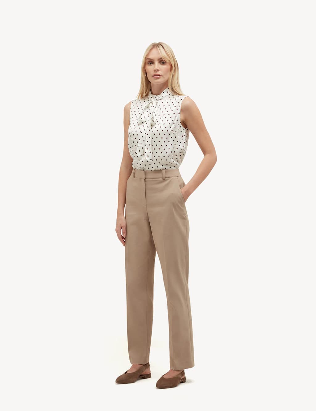 Hobbs Women's Cotton Blend Straight Leg Trousers - 14 - Brown - Available at M&S