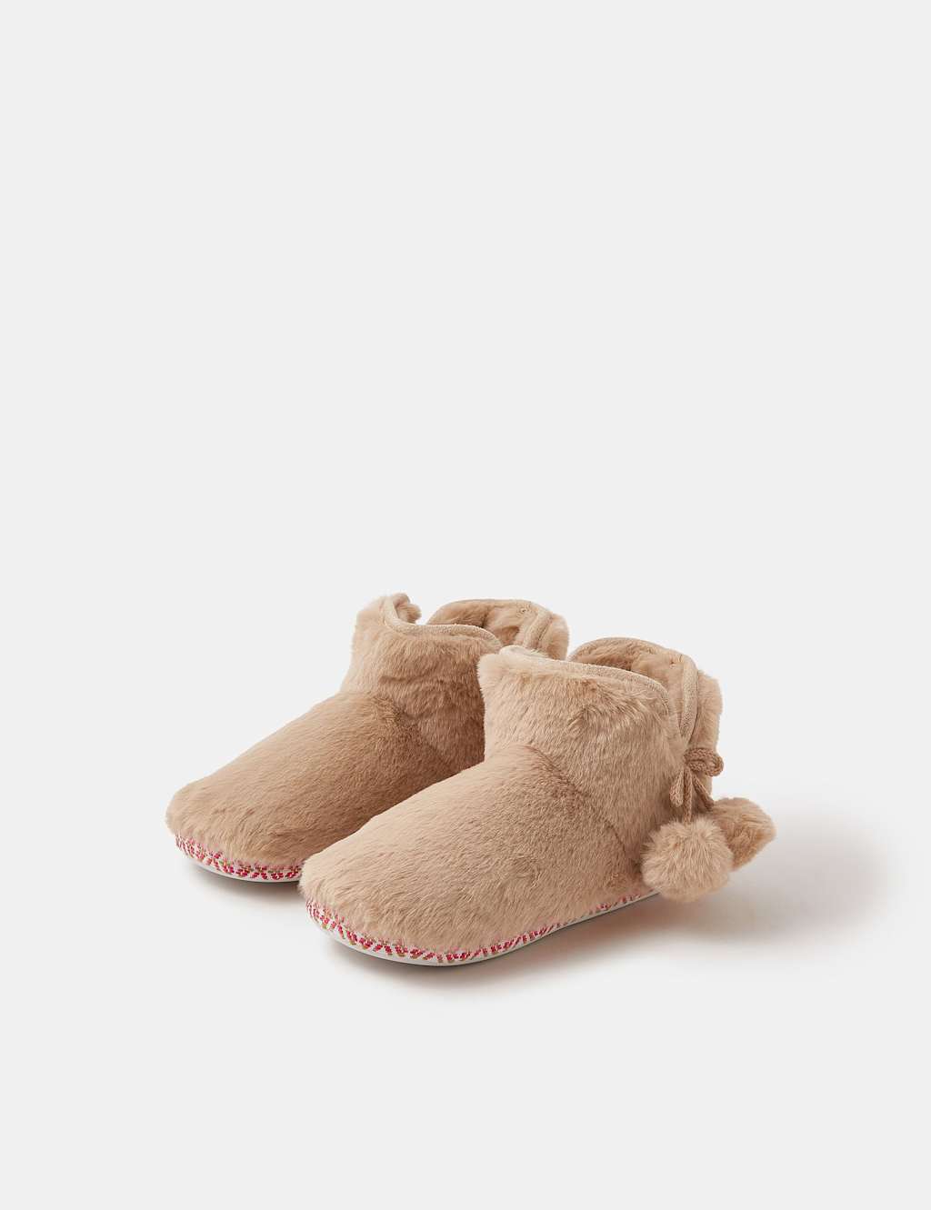 ACCESSORIZE Faux Fur Pom Pom Slipper Boots Natural