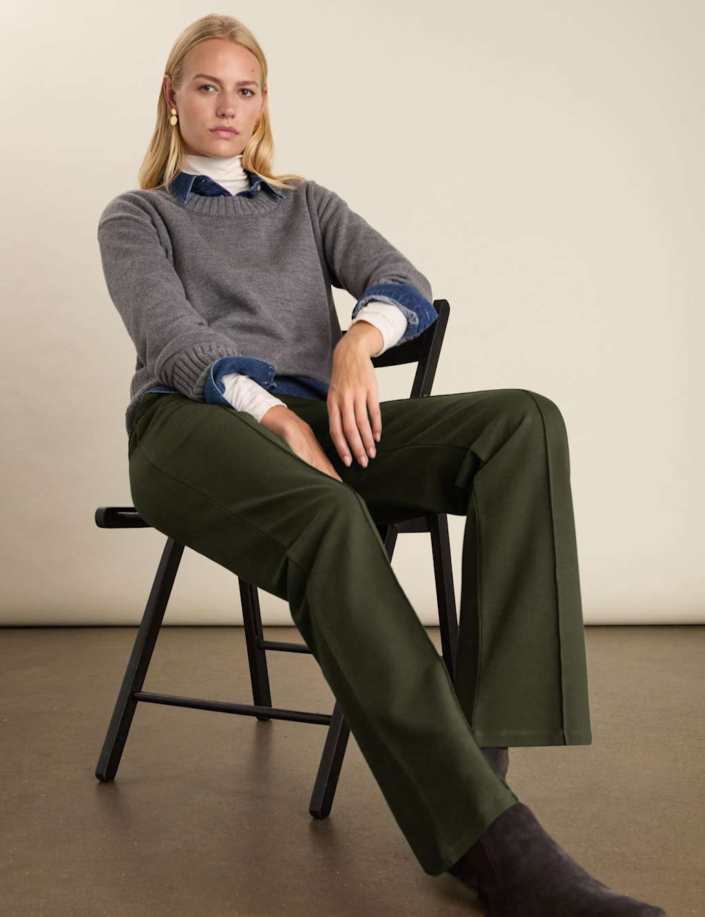 BAUKJEN Seam Detail Wide Leg Trousers Dark Khaki